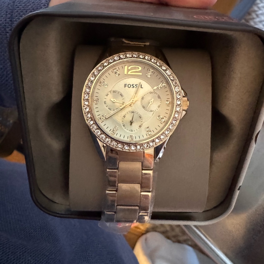 Fossil Gold-Tone Watch with Sparkling Bezel